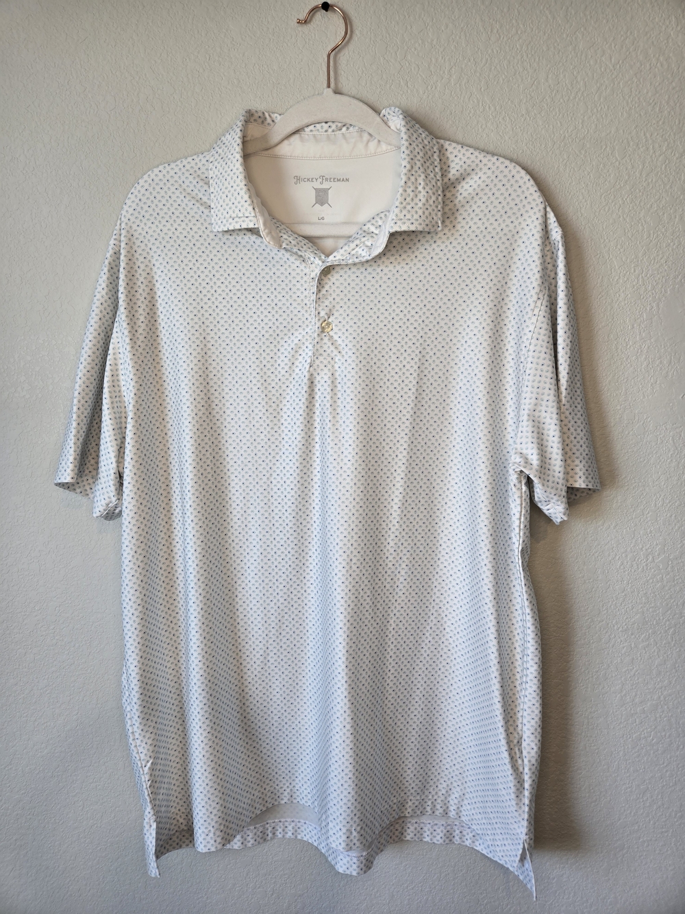 Hickey Freeman White Polo with Tiny Navy Microdots
